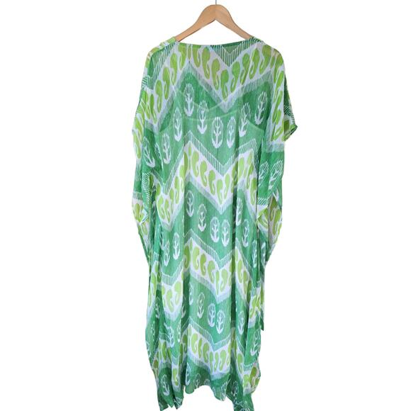 J. McLaughlin Libre Silk Caftan Maxi Dress Size M/L Resort Green Flowy Boho Chic - Picture 8 of 11